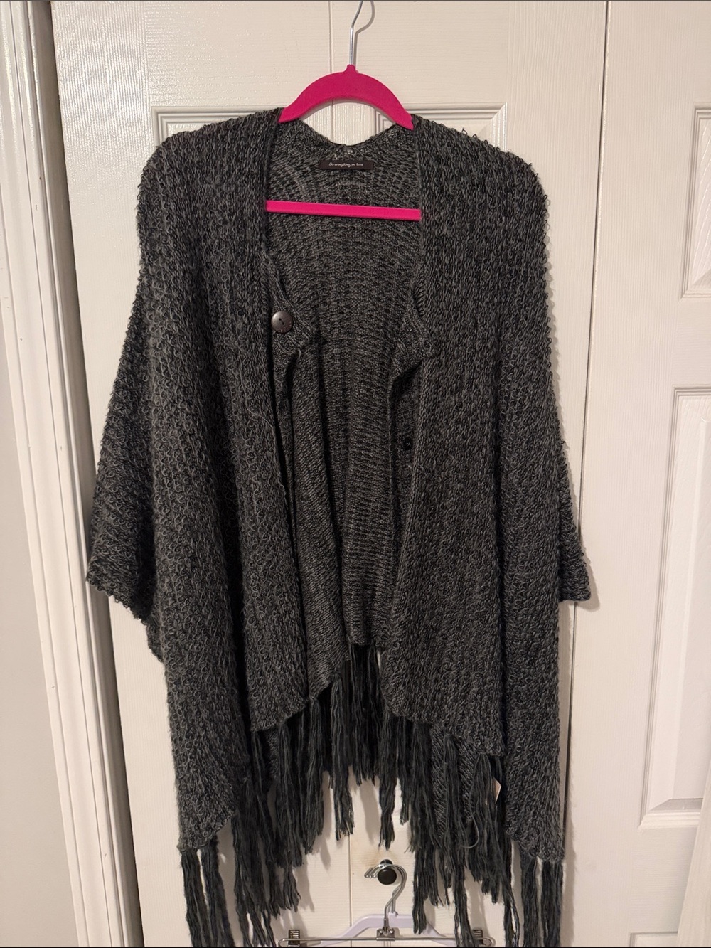 Dark Gray Fringe Knit Women's Sweater Cardigan